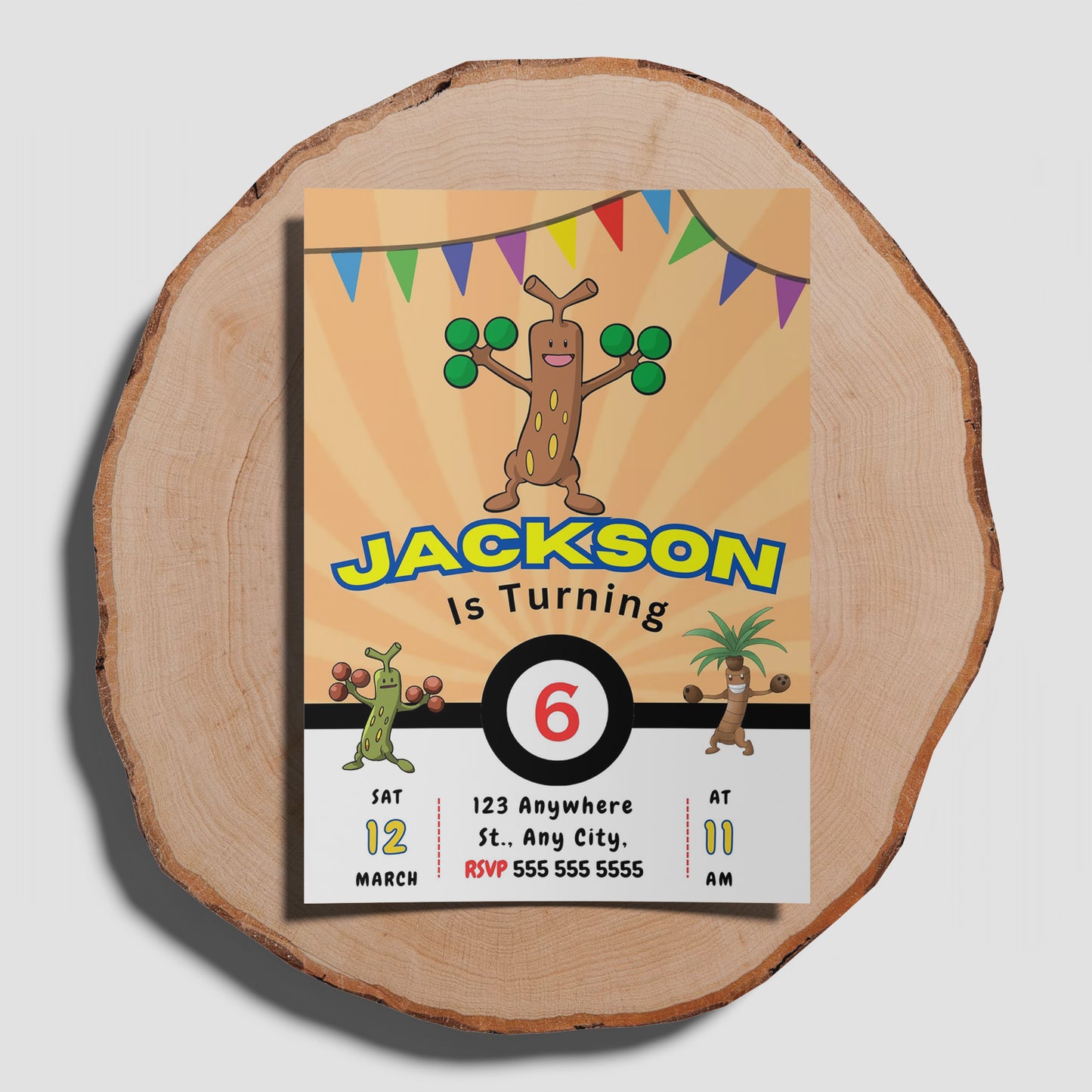 Sudowoodo Pokemon Birthday Party Invitation Template - CreativeRino