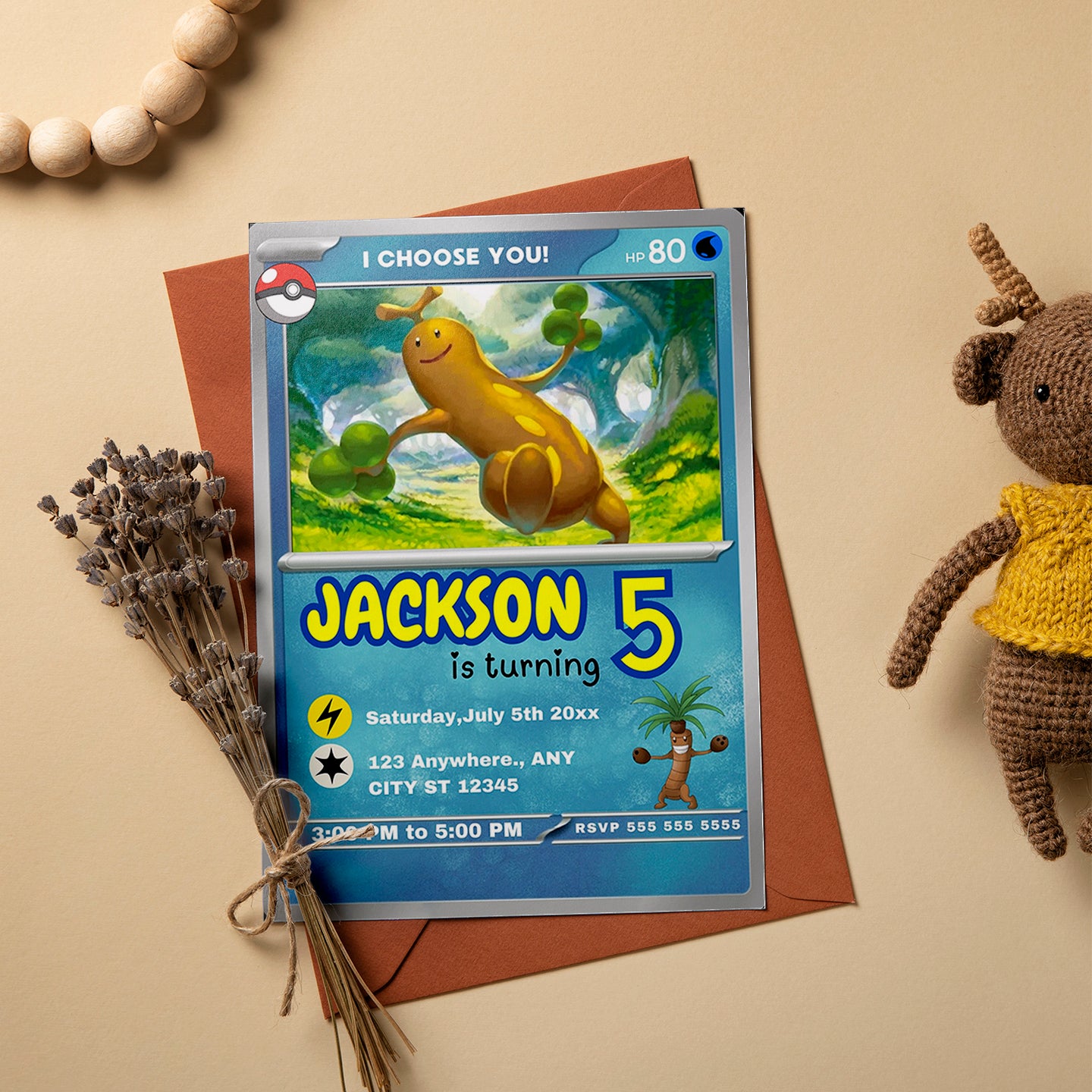 Sudowoodo Invitation Template | Pokemon Card Birthday Invite - CreativeRino