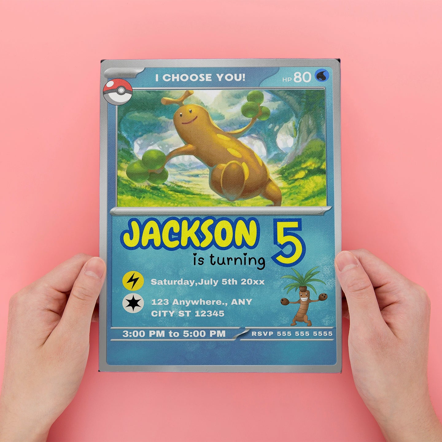 Sudowoodo Invitation Template | Pokemon Card Birthday Invite - CreativeRino