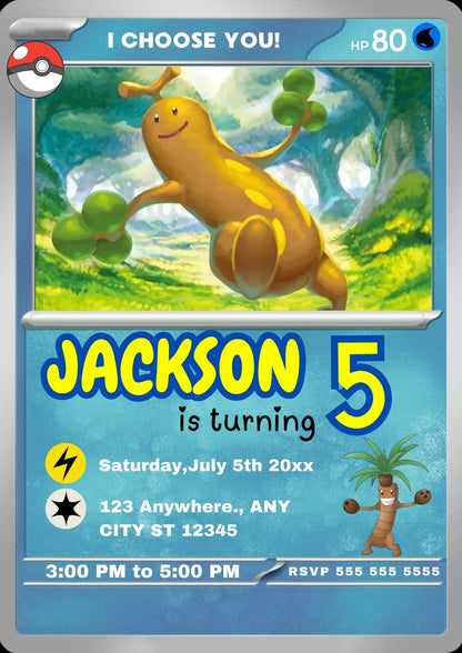Sudowoodo Invitation Template | Pokemon Card Birthday Invite - CreativeRino