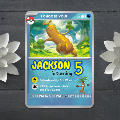 Sudowoodo Invitation Template | Pokemon Card Birthday Invite - CreativeRino