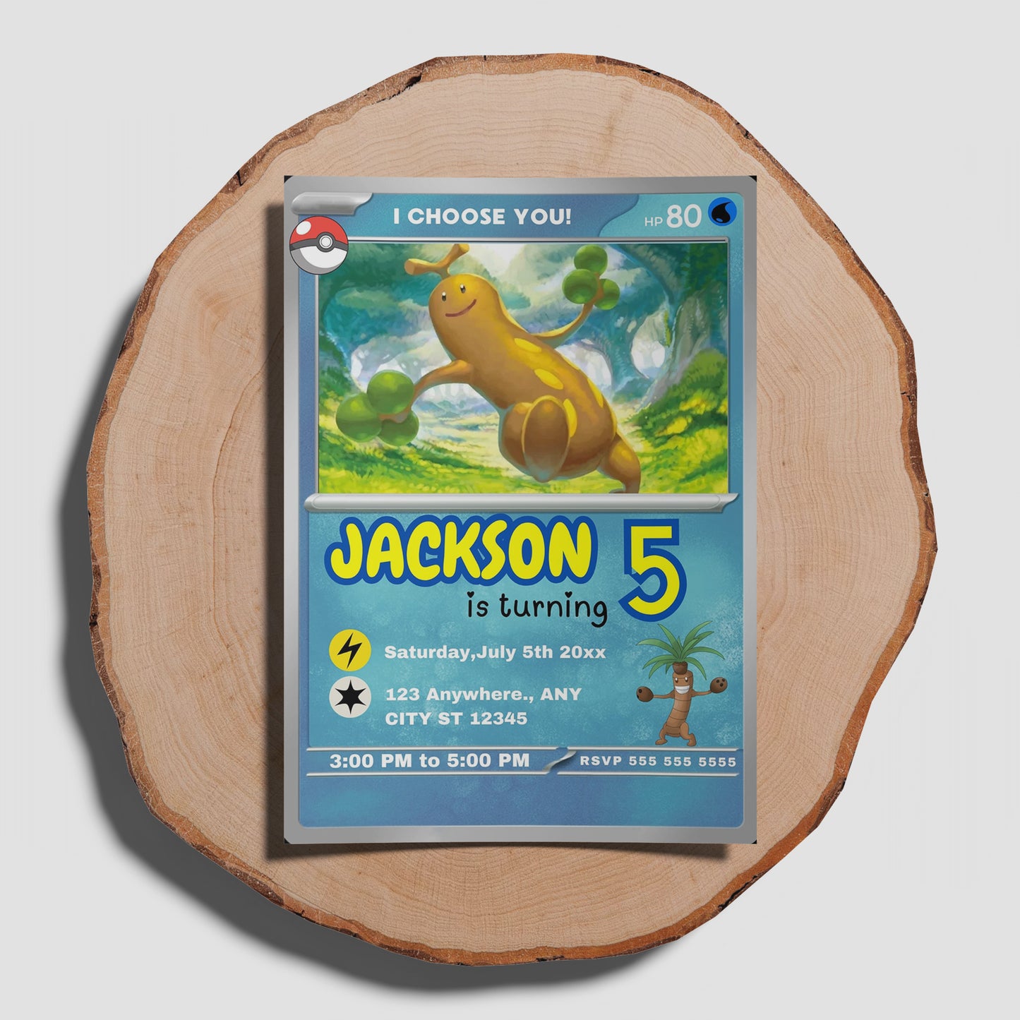 Sudowoodo Invitation Template | Pokemon Card Birthday Invite - CreativeRino