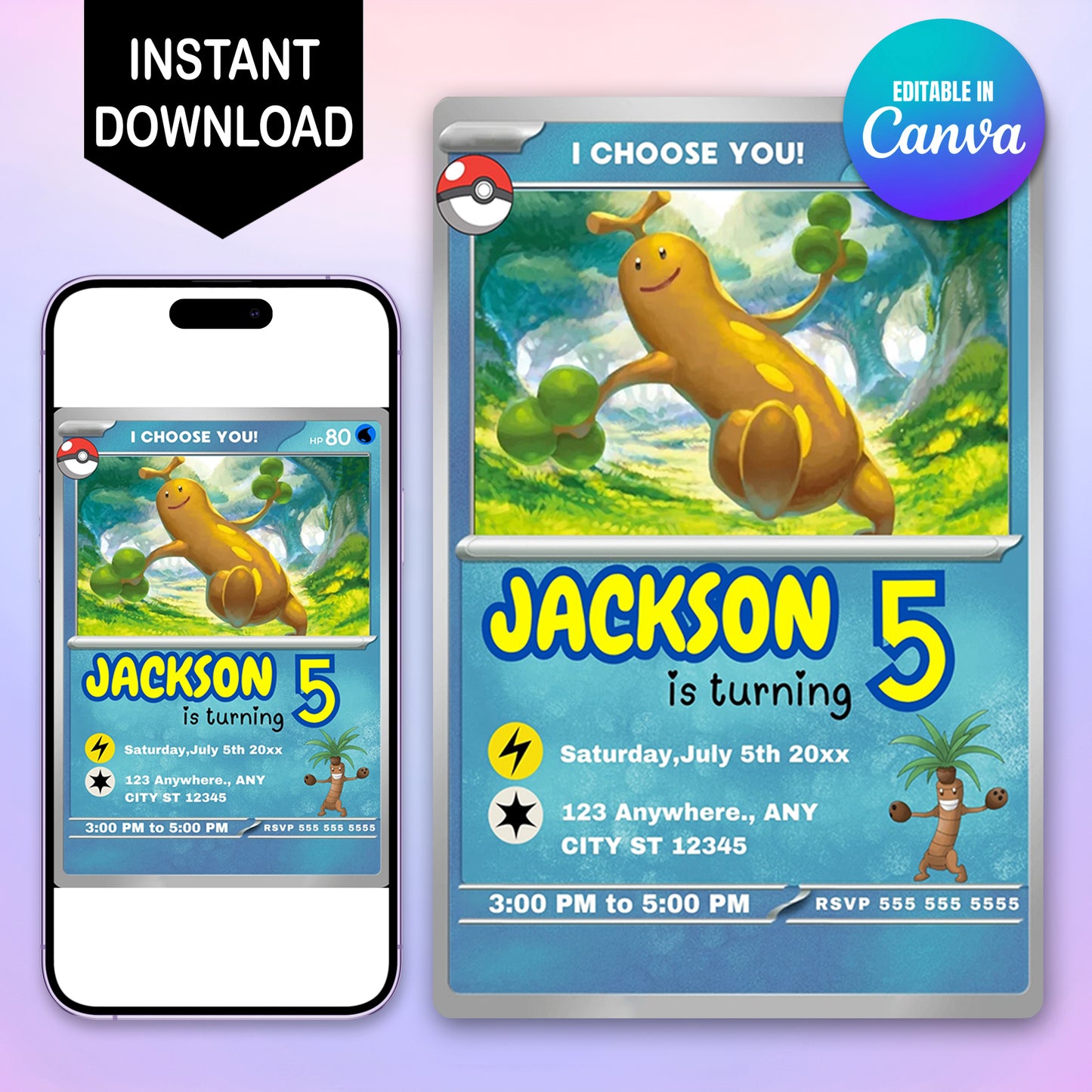 Sudowoodo Invitation Template | Pokemon Card Birthday Invite - CreativeRino