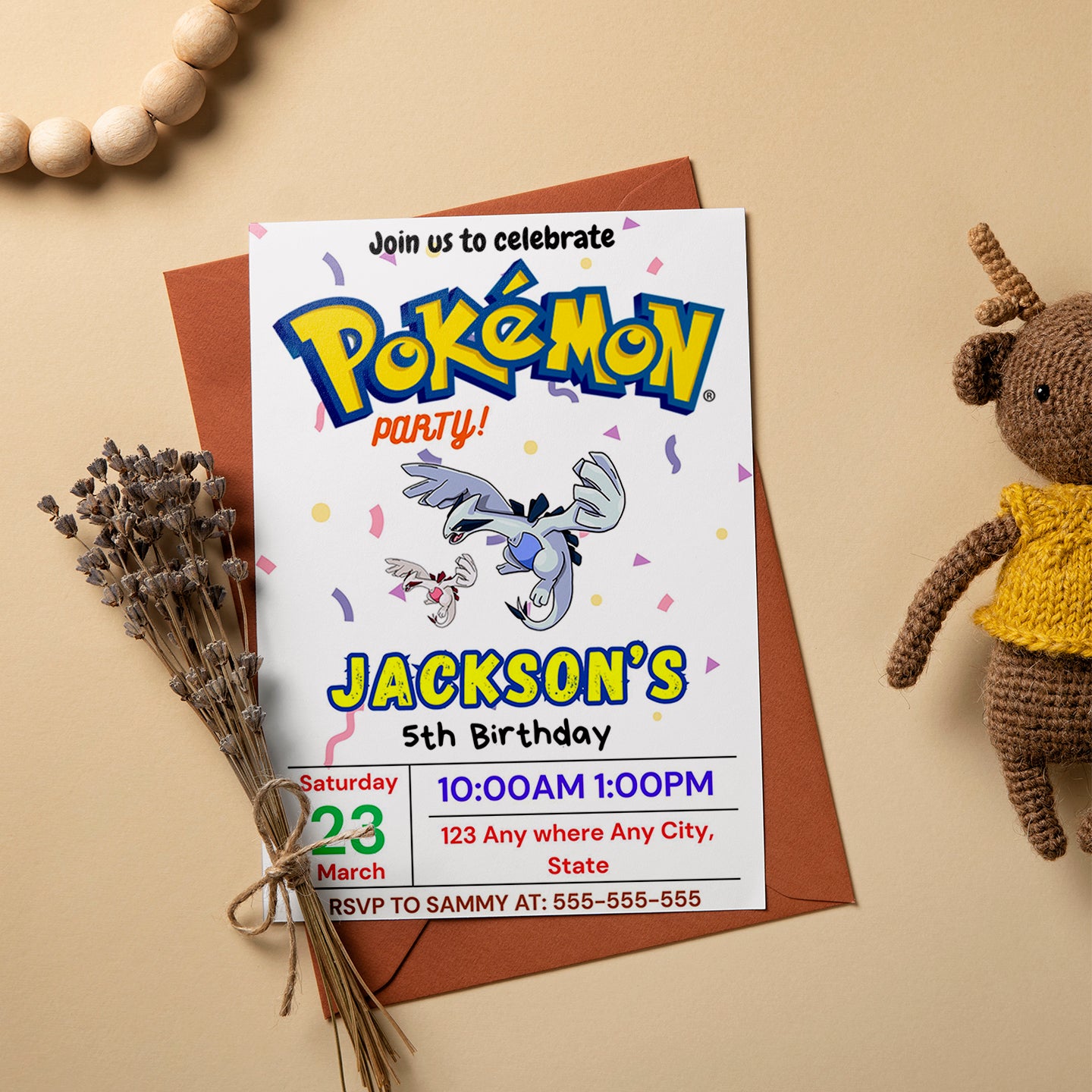 Lugia Birthday Invitation Template | Pokemon Invite - CreativeRino