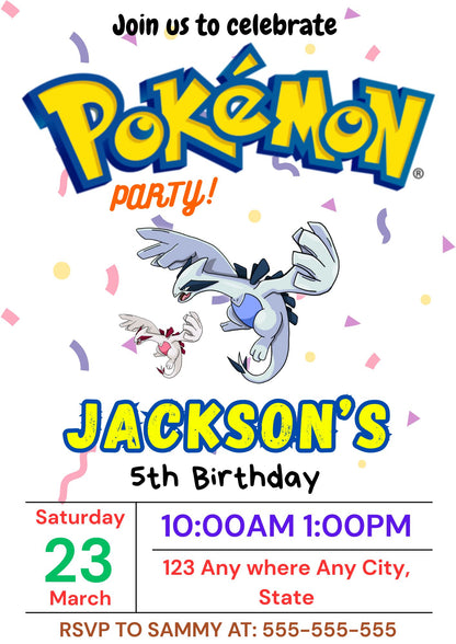 Lugia Birthday Invitation Template | Pokemon Invite - CreativeRino