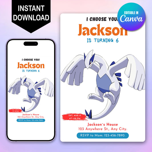 Lugia Birthday Party Invitation Template | Pokemon Invite - CreativeRino