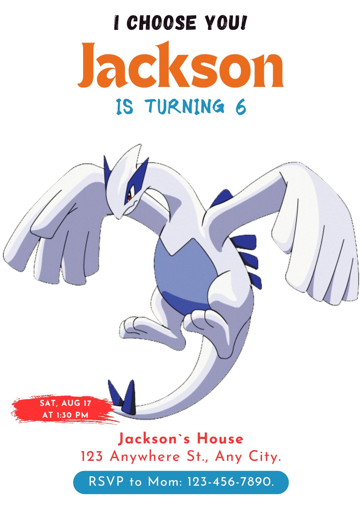Lugia Birthday Party Invitation Template | Pokemon Invite - CreativeRino