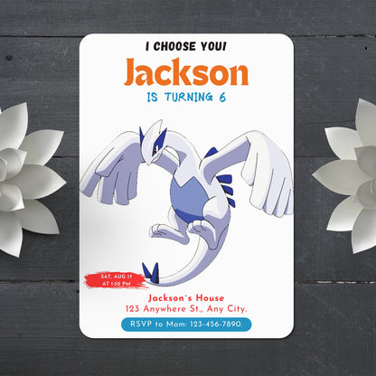 Lugia Birthday Party Invitation Template | Pokemon Invite - CreativeRino