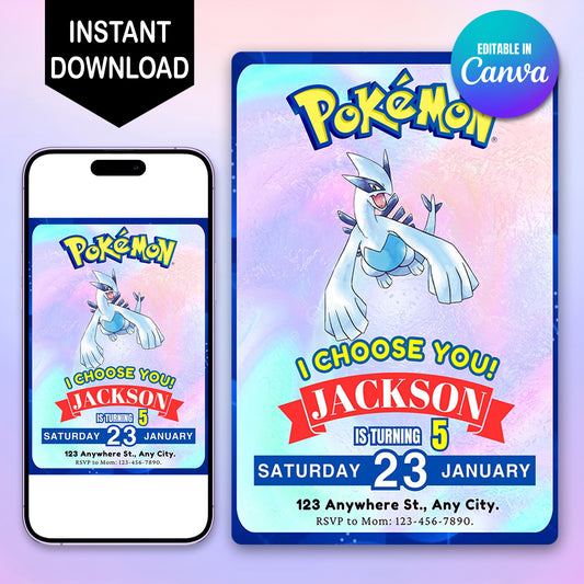 Lugia Invitation Template | Pokemon Birthday Invite - CreativeRino