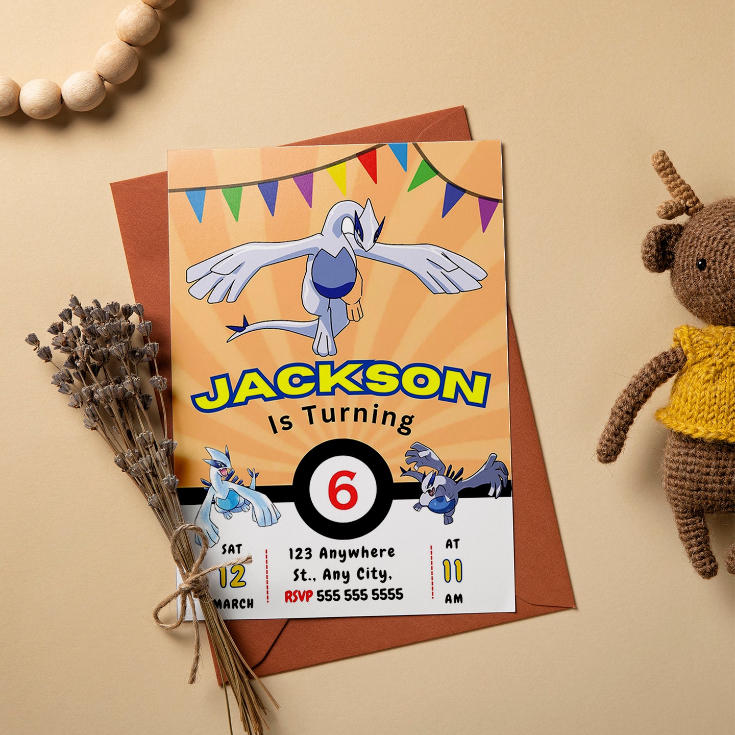 Lugia Pokemon Birthday Party Invitation Template - CreativeRino