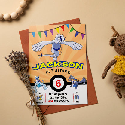 Lugia Pokemon Birthday Party Invitation Template - CreativeRino