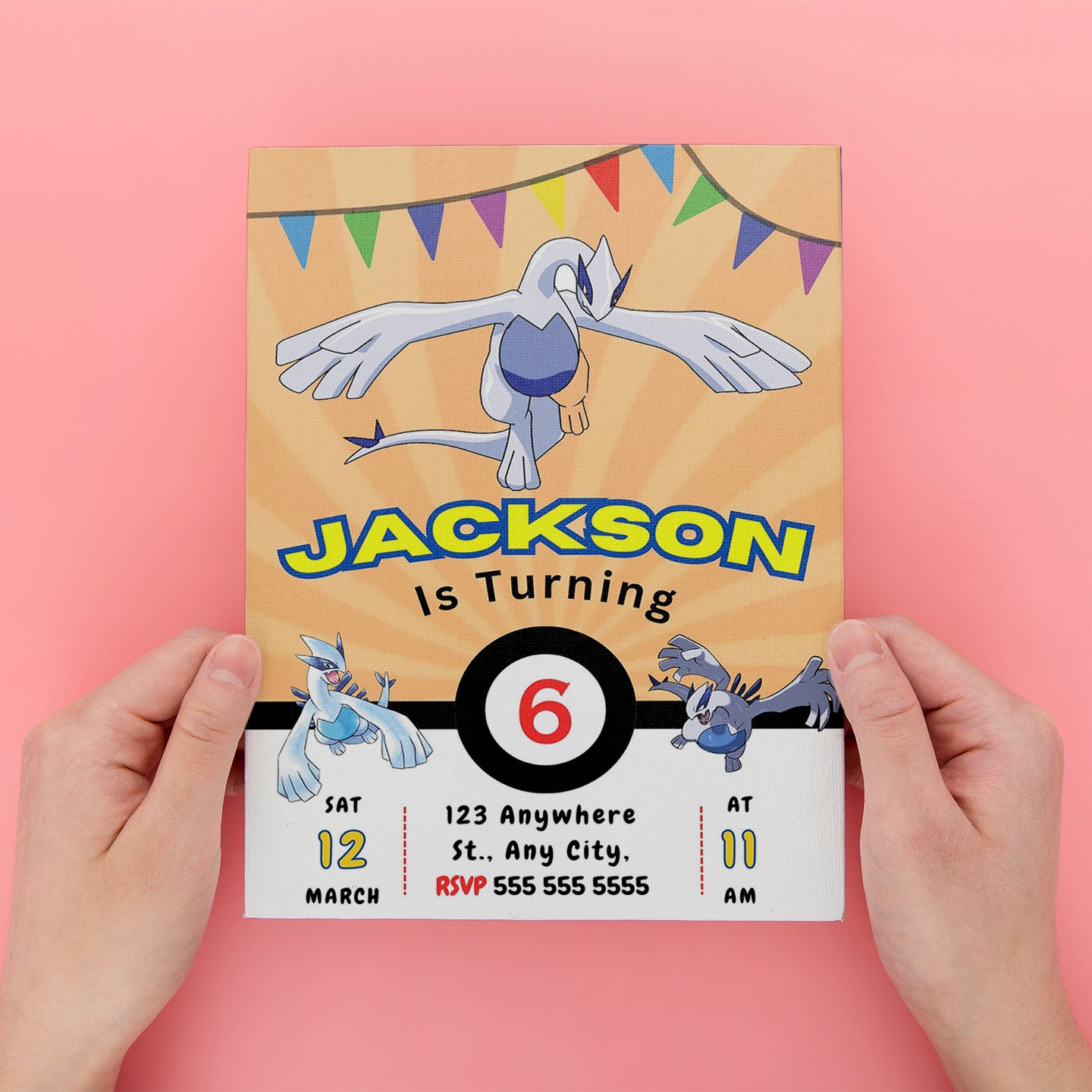 Lugia Pokemon Birthday Party Invitation Template - CreativeRino