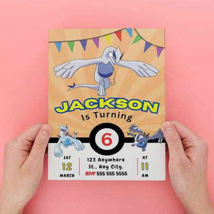Lugia Pokemon Birthday Party Invitation Template - CreativeRino