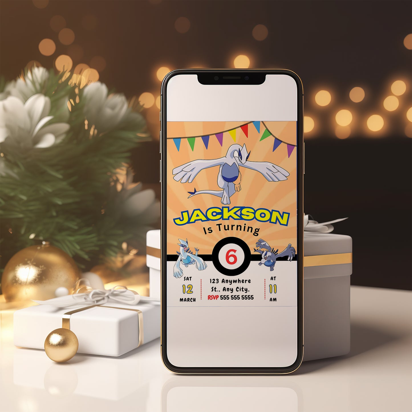 Lugia Pokemon Birthday Party Invitation Template - CreativeRino