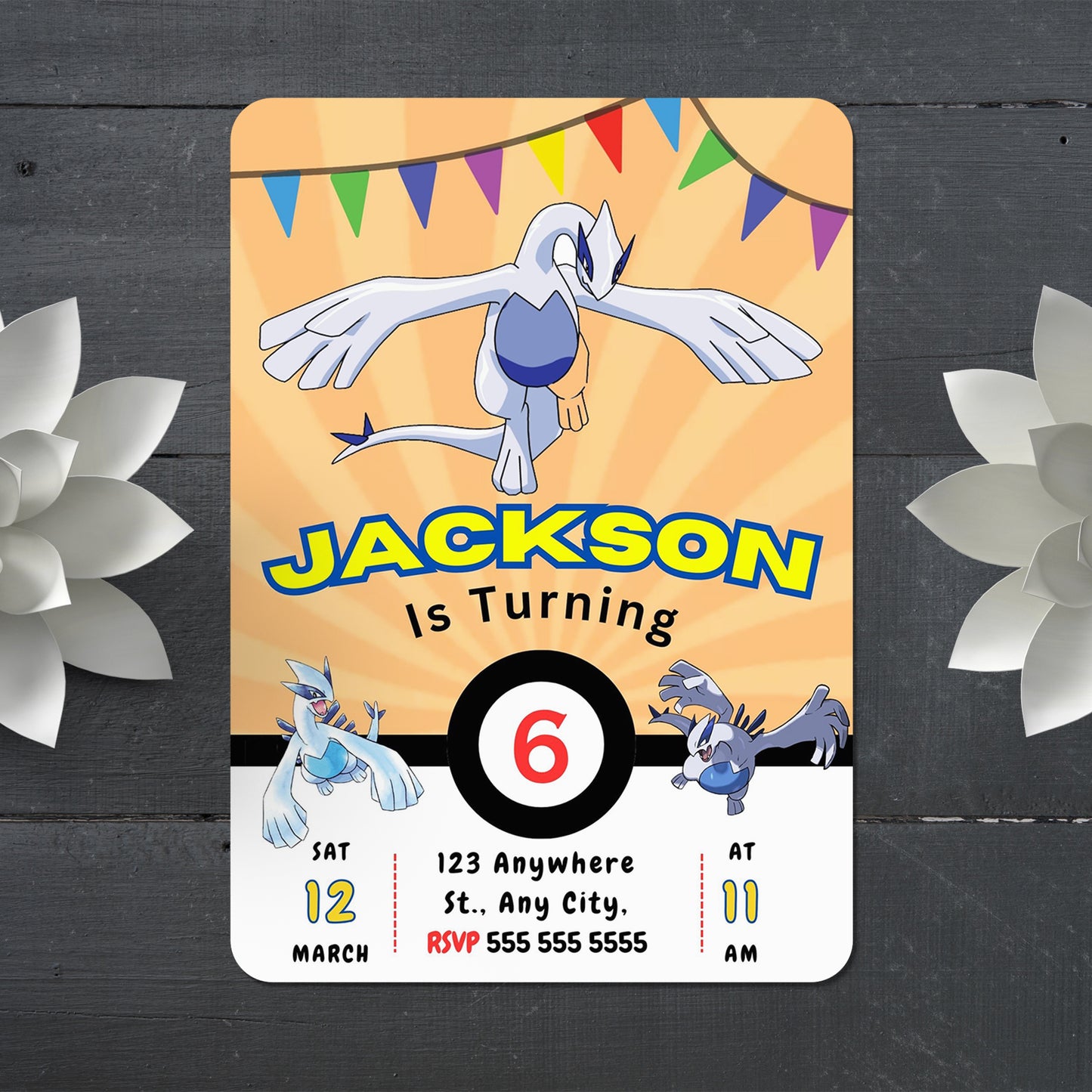 Lugia Pokemon Birthday Party Invitation Template - CreativeRino