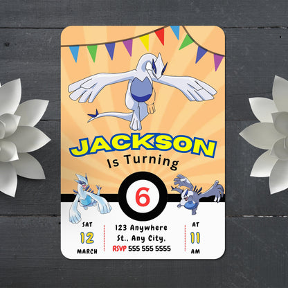 Lugia Pokemon Birthday Party Invitation Template - CreativeRino