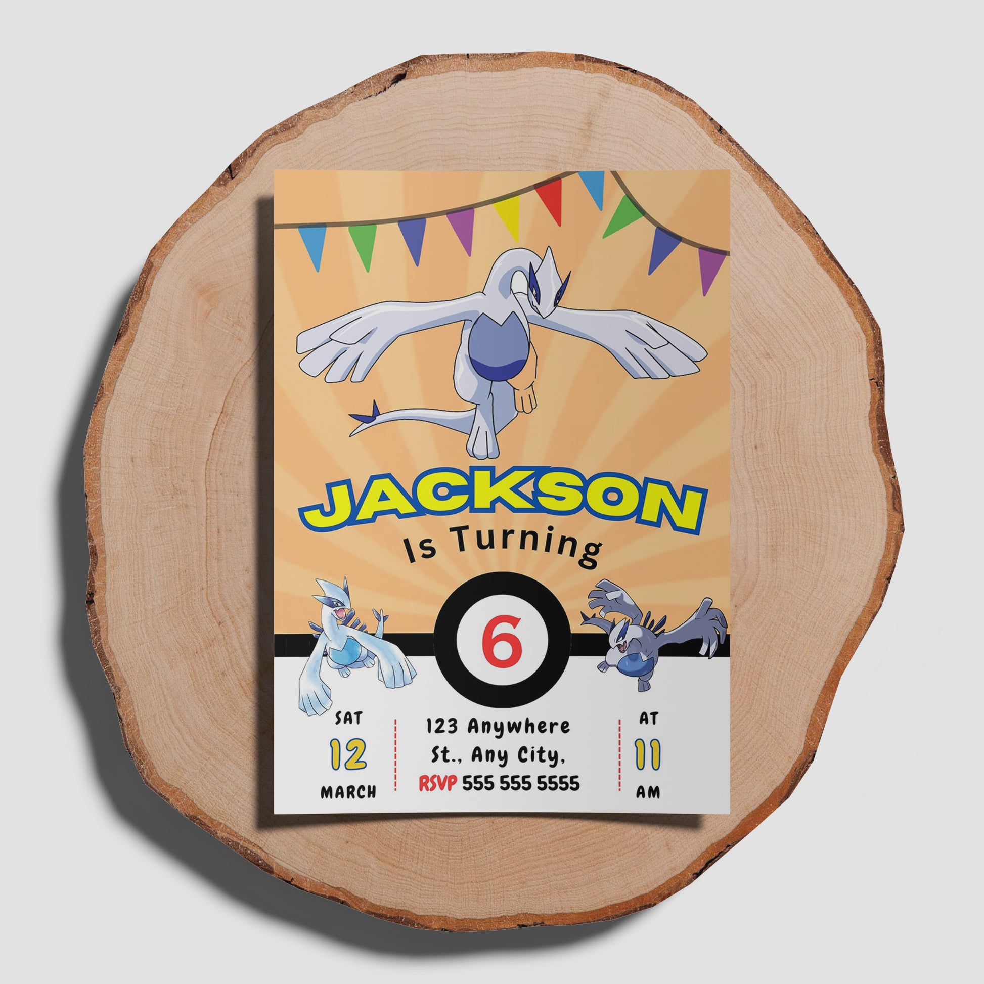 Lugia Pokemon Birthday Party Invitation Template - CreativeRino