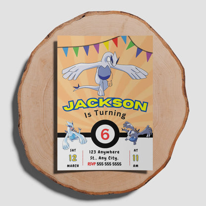 Lugia Pokemon Birthday Party Invitation Template - CreativeRino