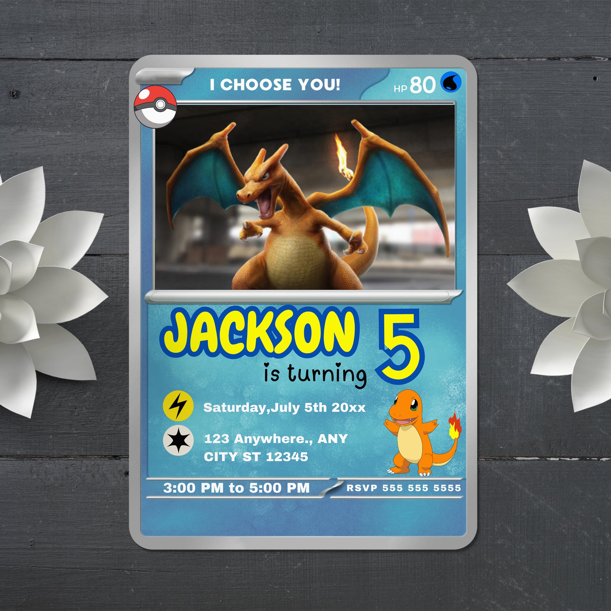 Charizard Pokemon Invitation Template | Pikachu Card Birthday Invite - CreativeRino
