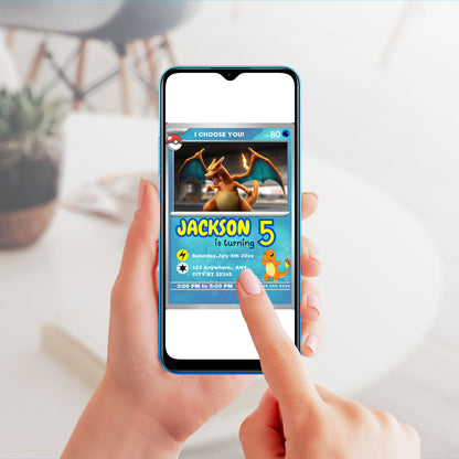 Charizard Pokemon Invitation Template | Pikachu Card Birthday Invite - CreativeRino