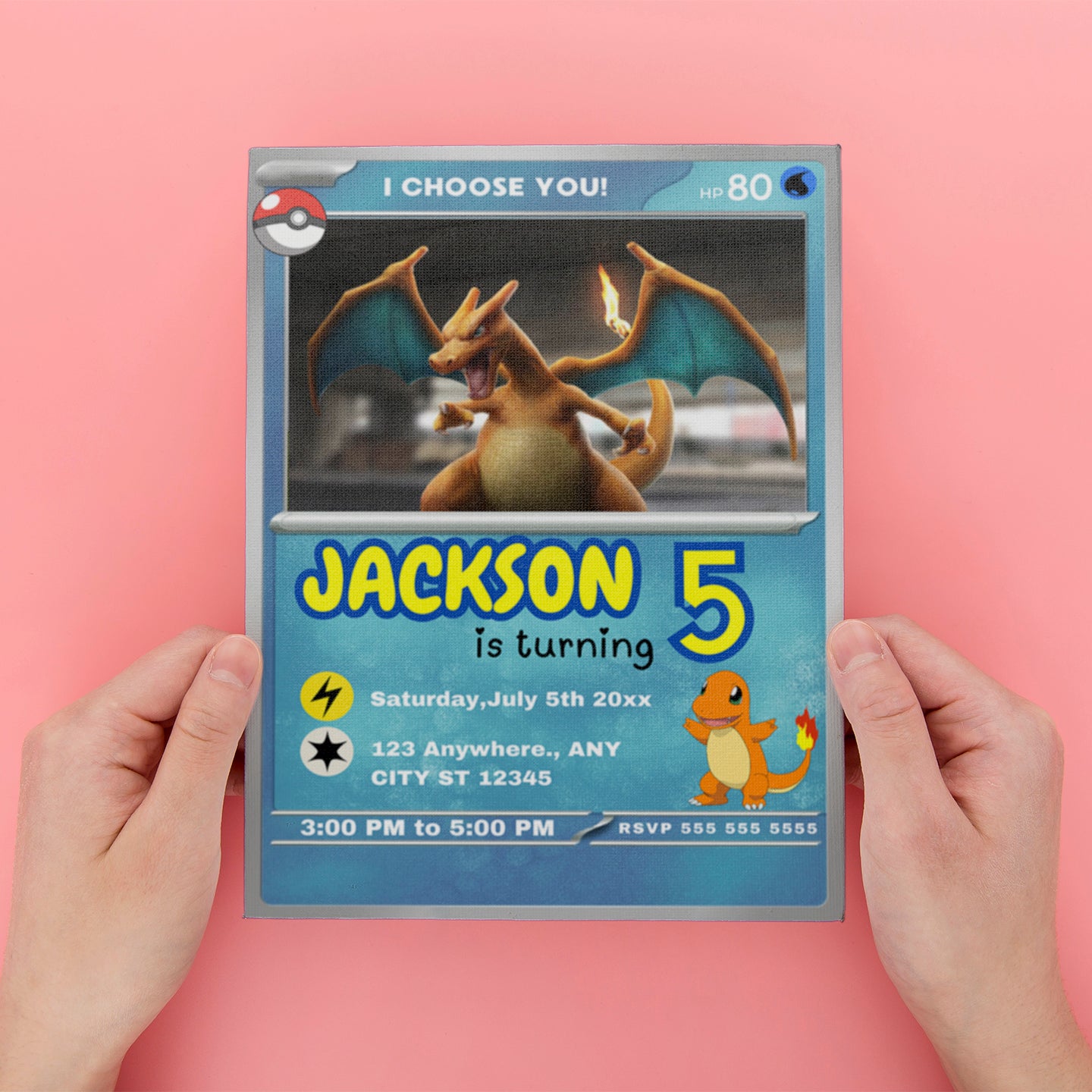 Charizard Pokemon Invitation Template | Pikachu Card Birthday Invite - CreativeRino