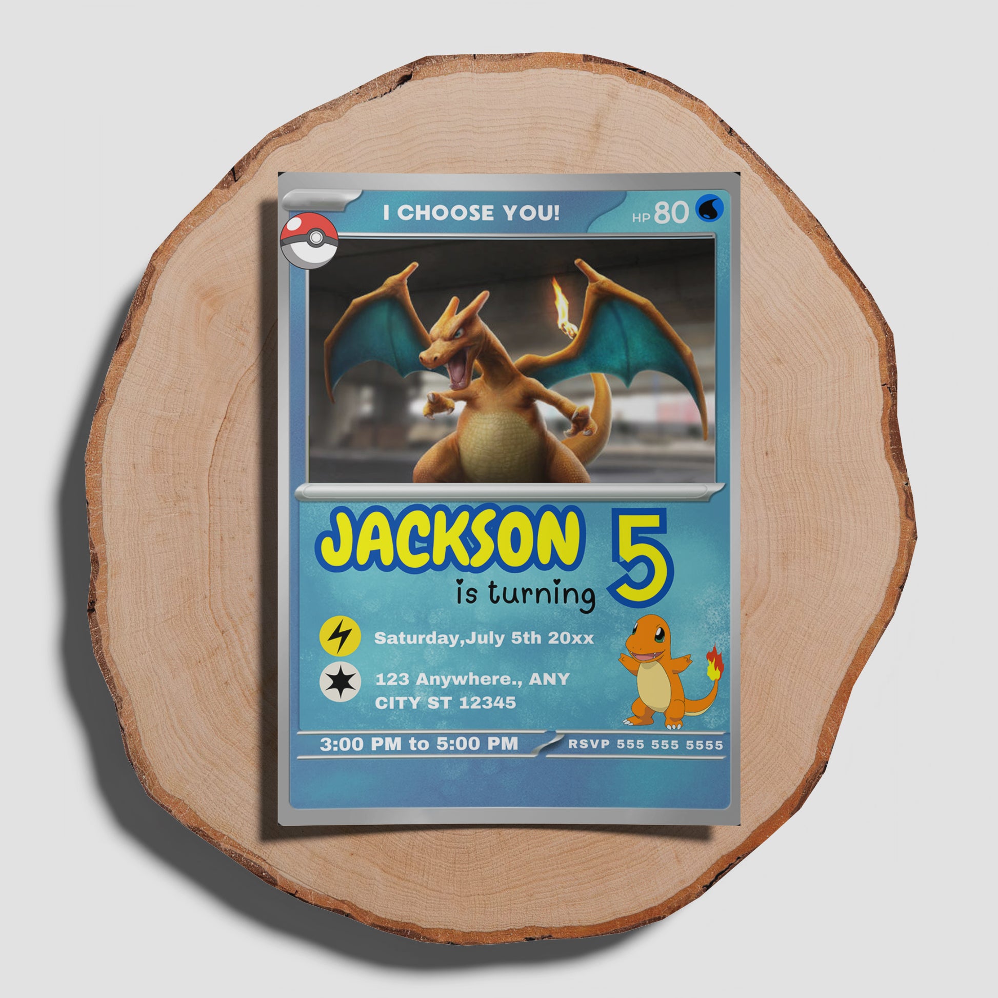Charizard Pokemon Invitation Template | Pikachu Card Birthday Invite - CreativeRino