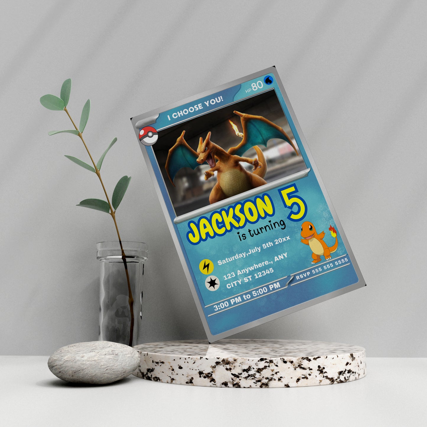 Charizard Pokemon Invitation Template | Pikachu Card Birthday Invite - CreativeRino