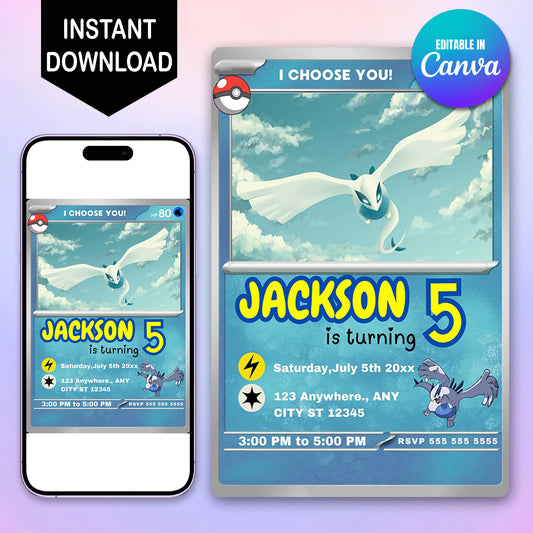 Lugia Invitation Template | Pokemon Card Birthday Invite - CreativeRino