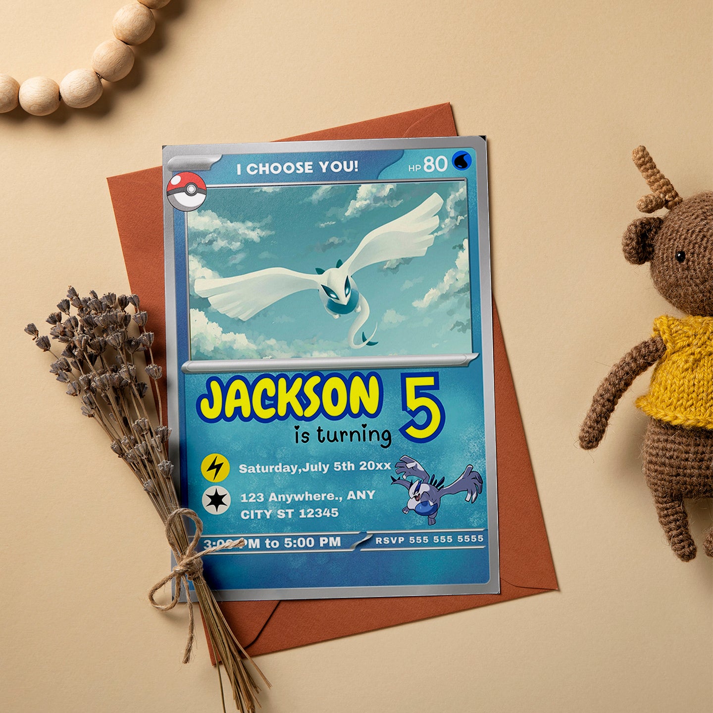 Lugia Invitation Template | Pokemon Card Birthday Invite - CreativeRino