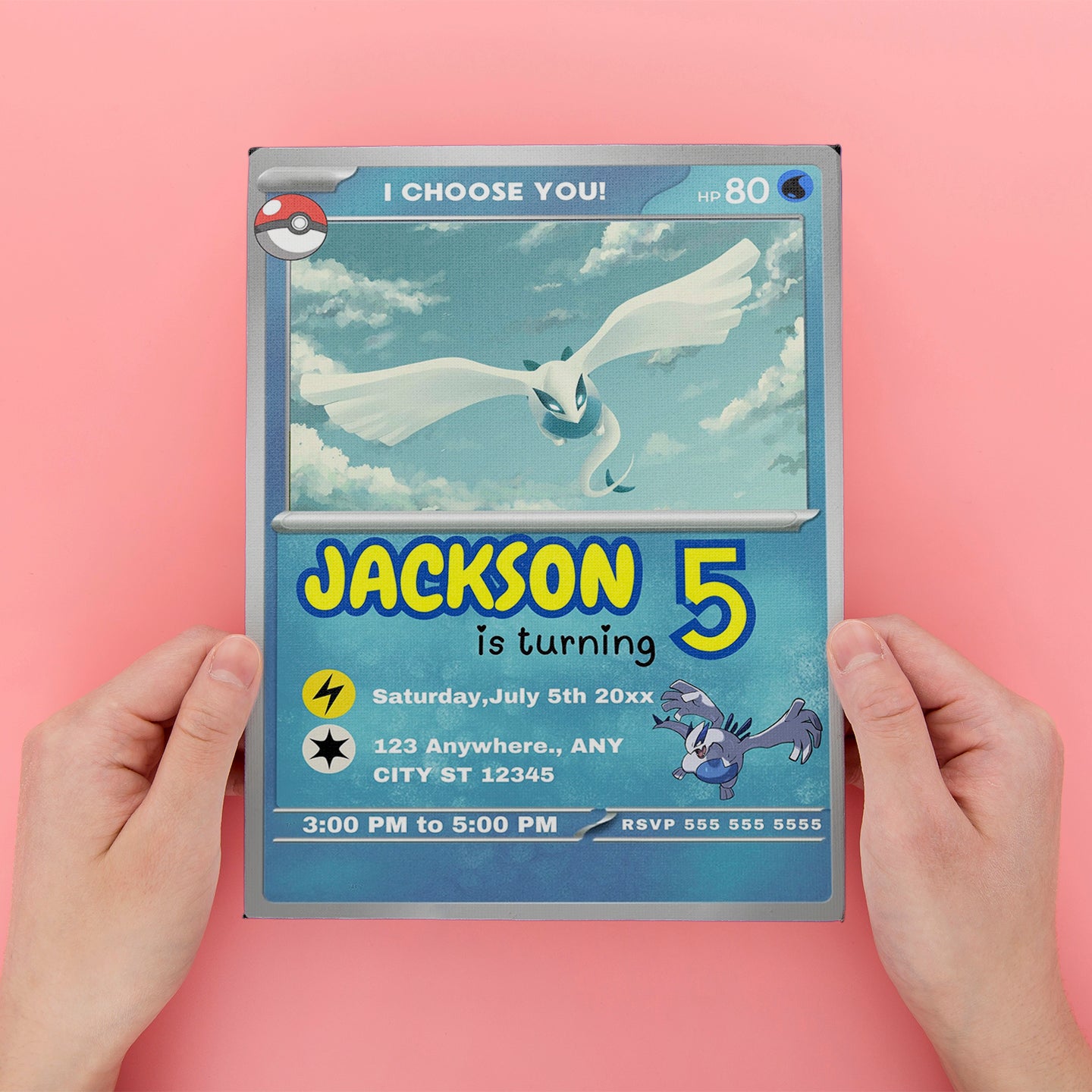Lugia Invitation Template | Pokemon Card Birthday Invite - CreativeRino