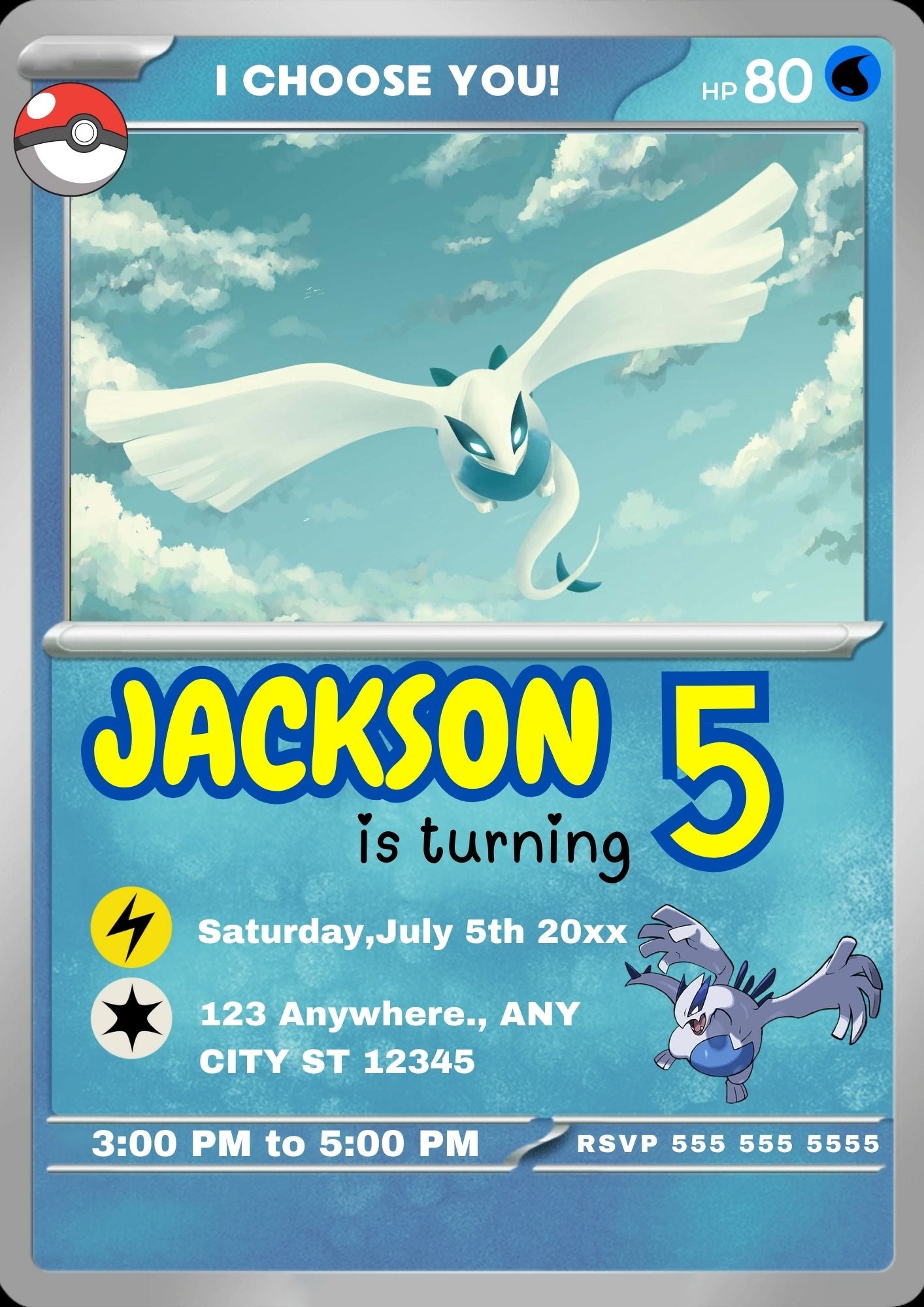 Lugia Invitation Template | Pokemon Card Birthday Invite - CreativeRino