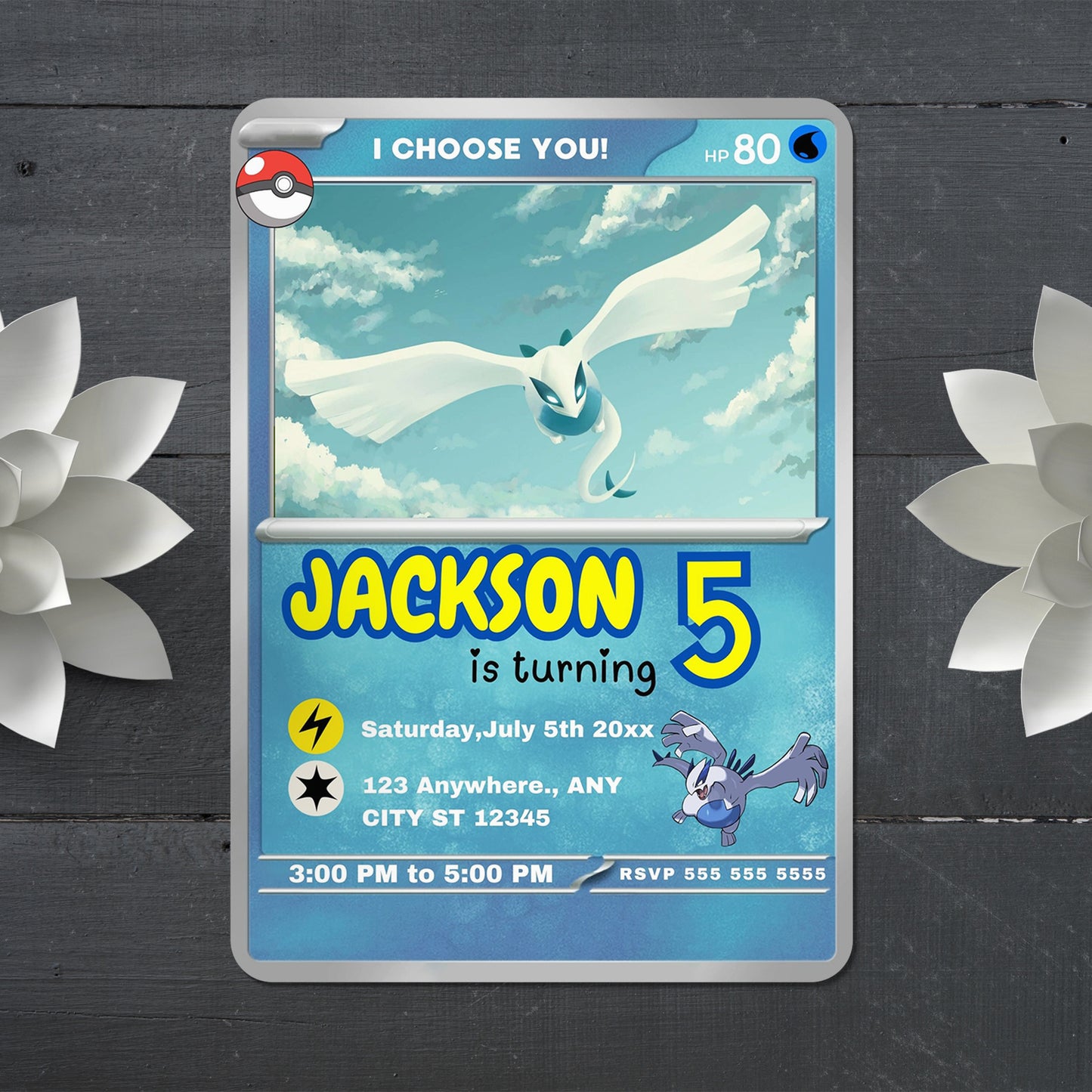 Lugia Invitation Template | Pokemon Card Birthday Invite - CreativeRino
