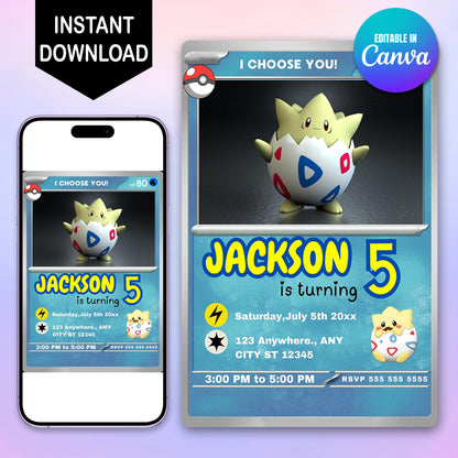 Togepi Invitation Template | Pokemon Card Birthday Invite - CreativeRino