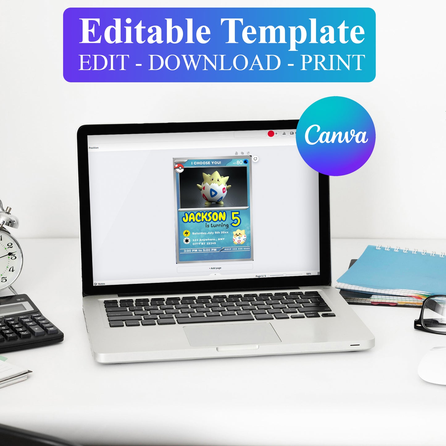 Togepi Invitation Template | Pokemon Card Birthday Invite - CreativeRino