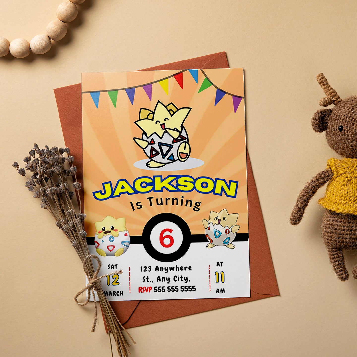 Togepi Pokemon Birthday Party Invitation Template - CreativeRino