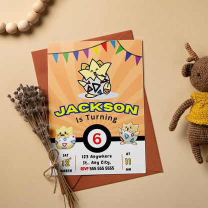 Togepi Pokemon Birthday Party Invitation Template - CreativeRino