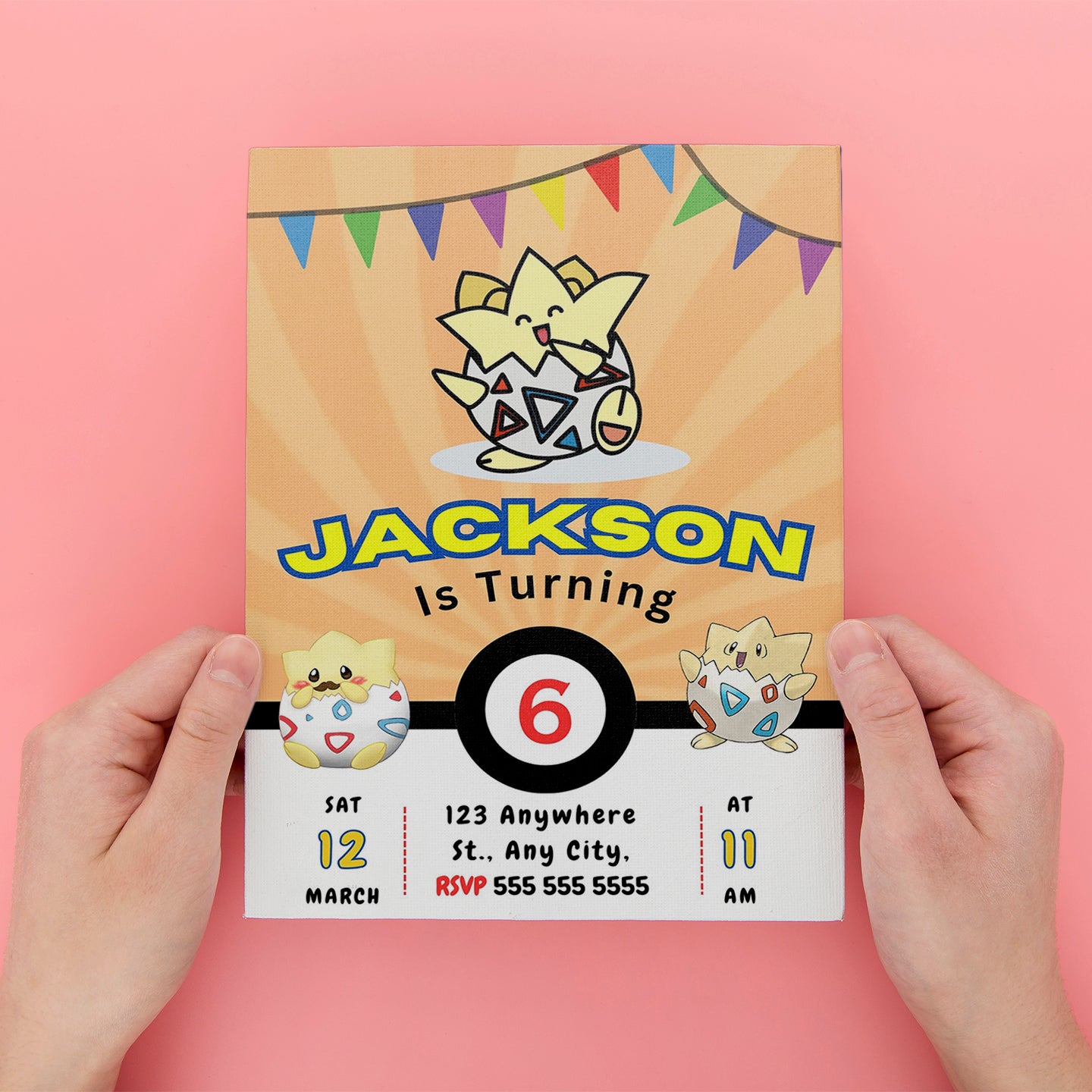 Togepi Pokemon Birthday Party Invitation Template - CreativeRino