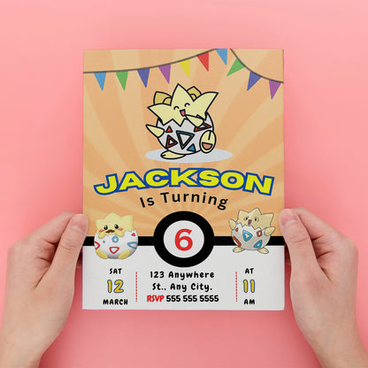 Togepi Pokemon Birthday Party Invitation Template - CreativeRino