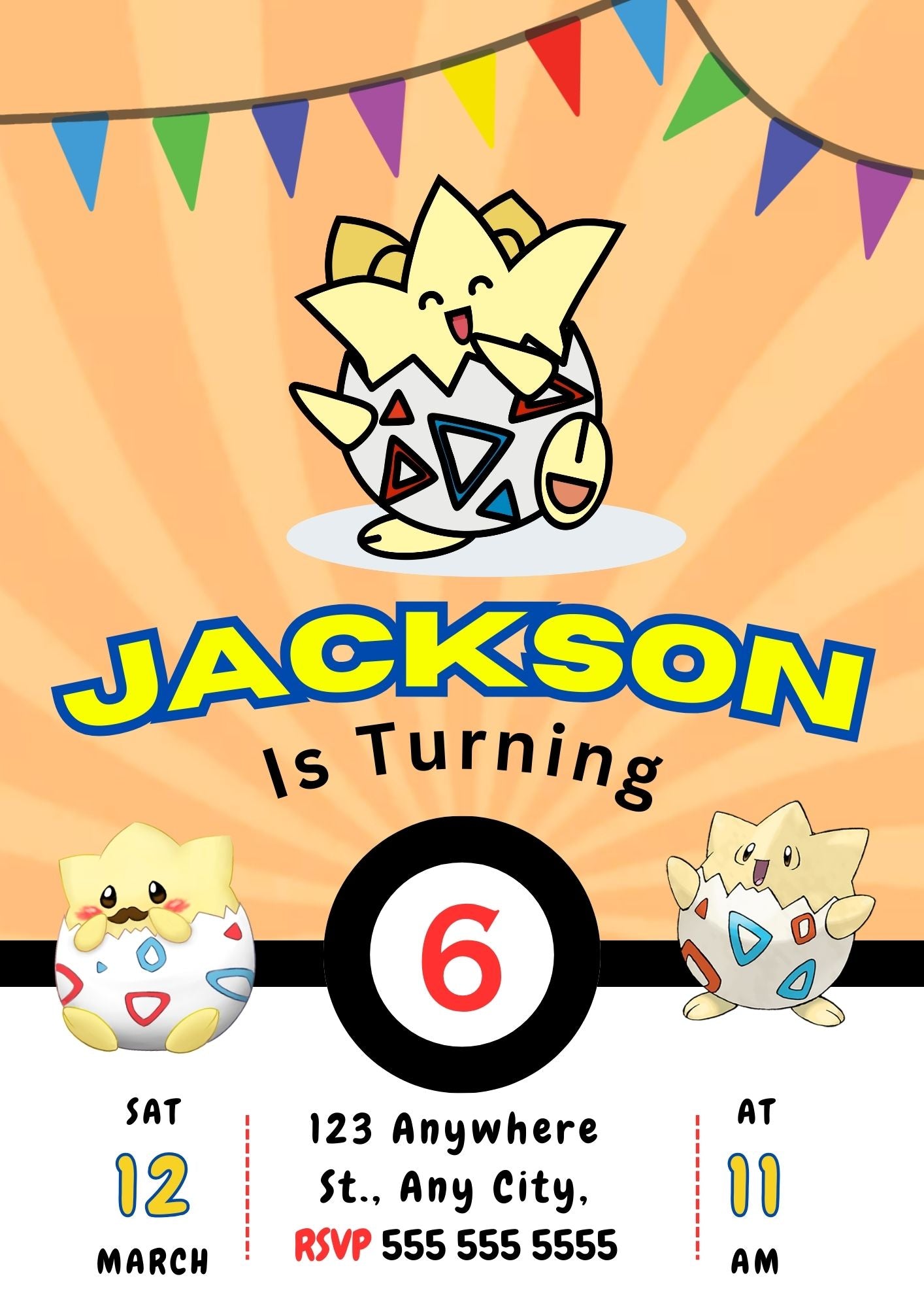 Togepi Pokemon Birthday Party Invitation Template - CreativeRino