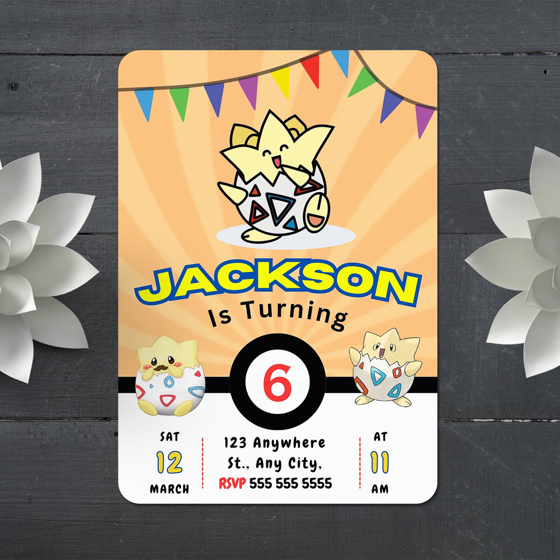 Togepi Pokemon Birthday Party Invitation Template - CreativeRino