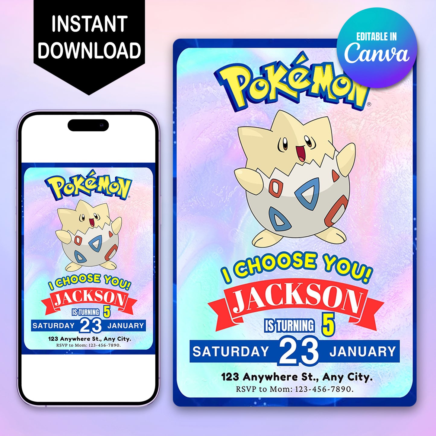 Togepi Invitation Template | Pokemon Birthday Invite - CreativeRino