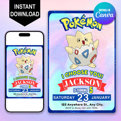 Togepi Invitation Template | Pokemon Birthday Invite - CreativeRino
