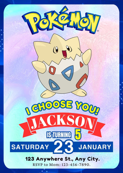 Togepi Invitation Template | Pokemon Birthday Invite - CreativeRino