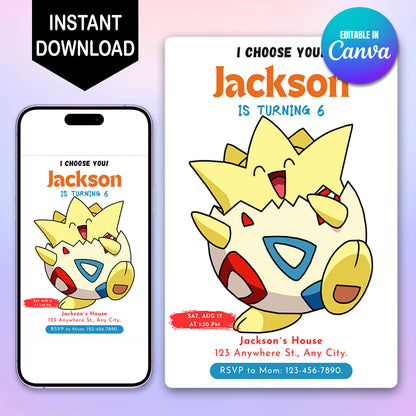 Togepi Birthday Party Invitation Template | Pokemon Invite - CreativeRino
