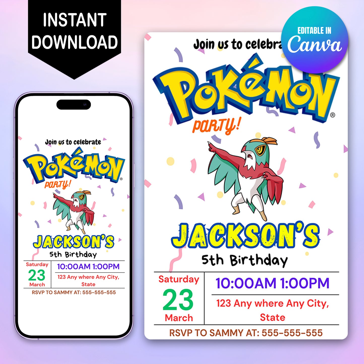 Hawlucha Birthday Invitation Template | Pokemon Invite - CreativeRino