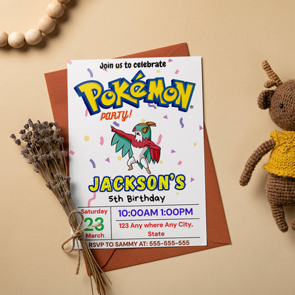 Hawlucha Birthday Invitation Template | Pokemon Invite - CreativeRino