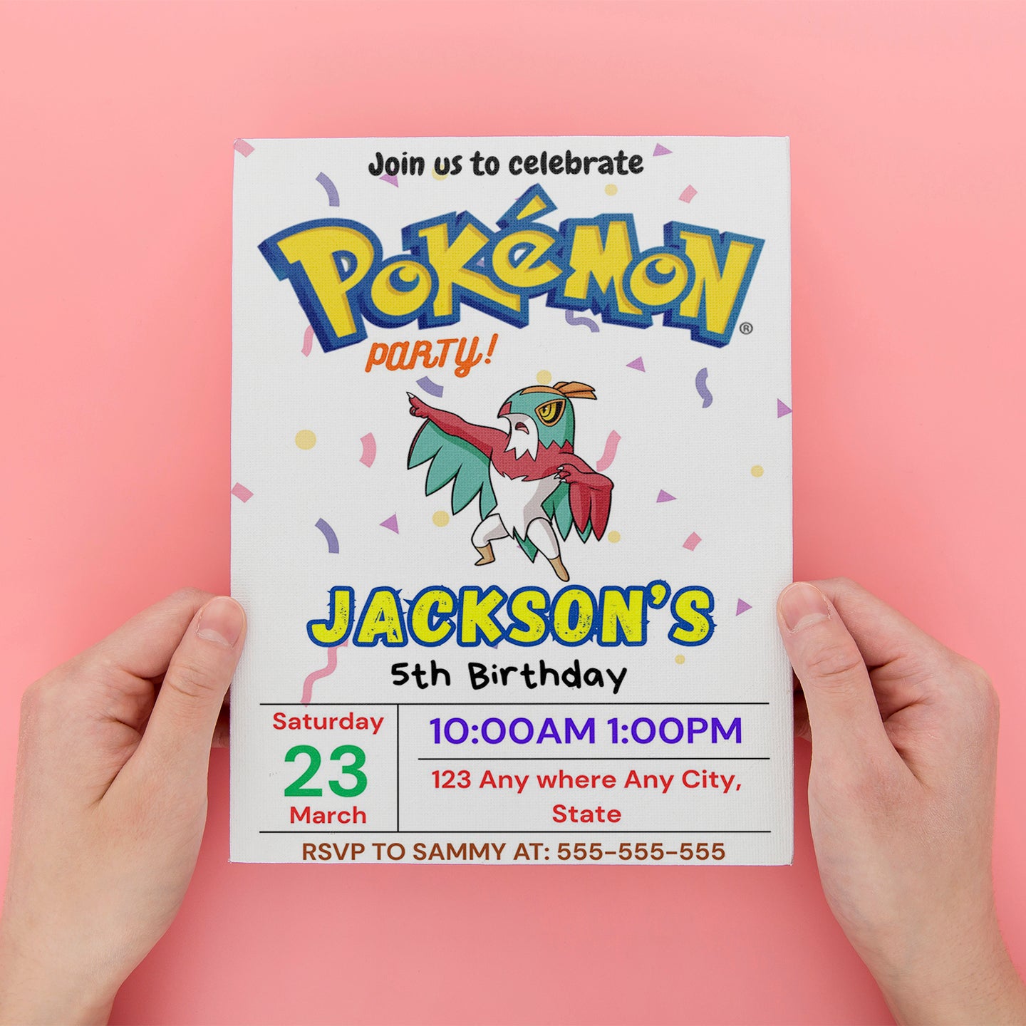 Hawlucha Birthday Invitation Template | Pokemon Invite - CreativeRino