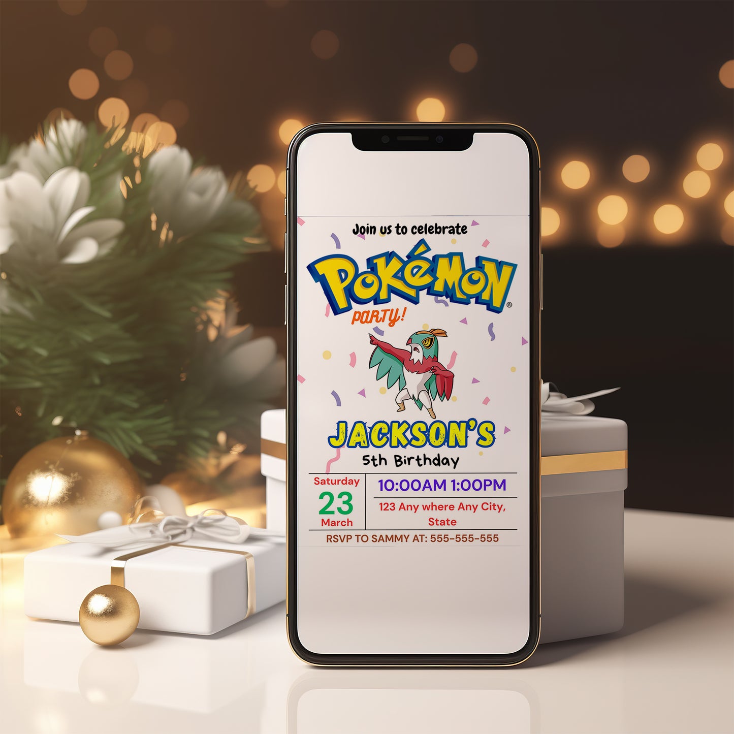 Hawlucha Birthday Invitation Template | Pokemon Invite - CreativeRino