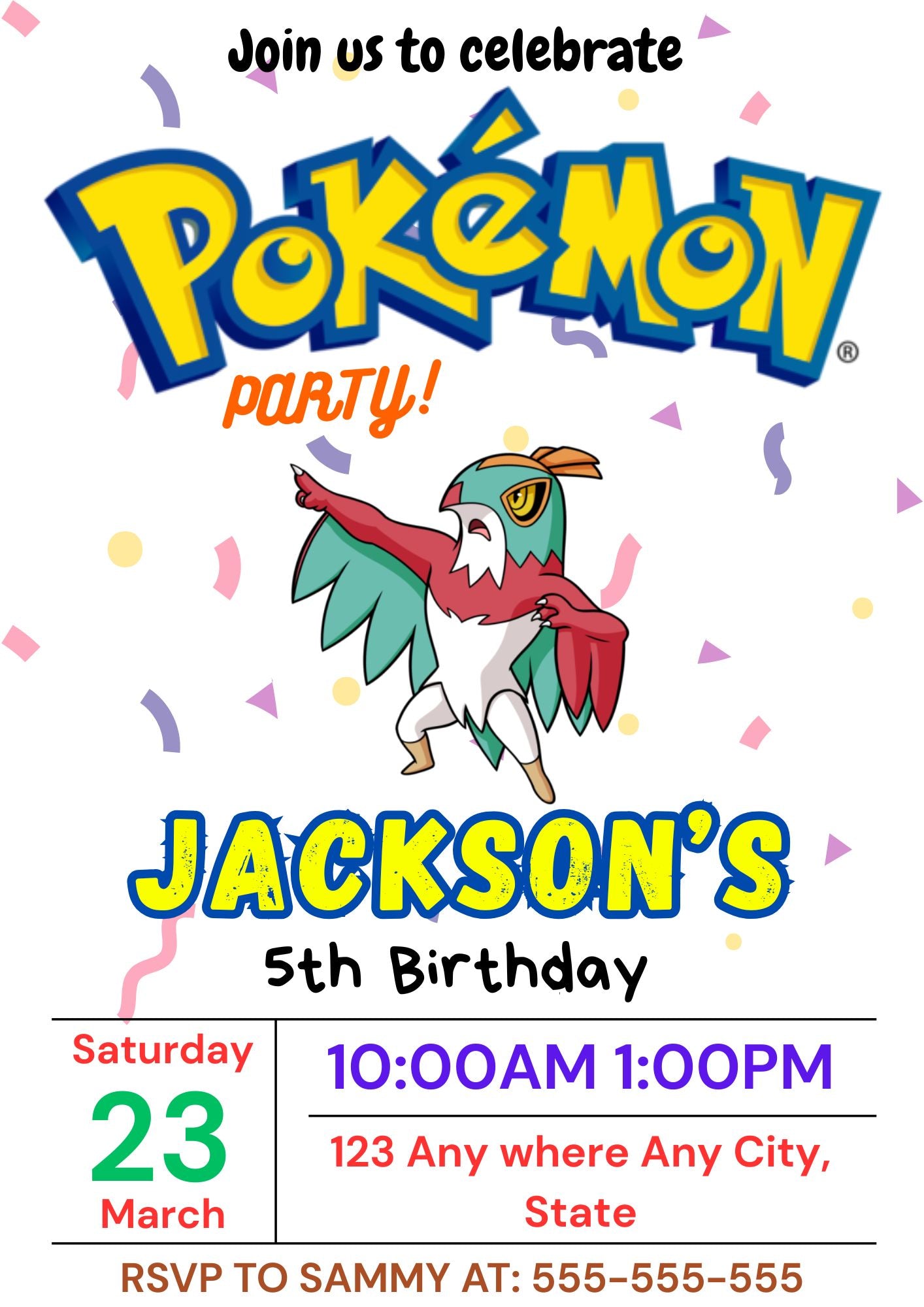 Hawlucha Birthday Invitation Template | Pokemon Invite - CreativeRino