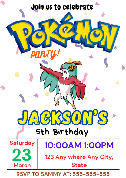 Hawlucha Birthday Invitation Template | Pokemon Invite - CreativeRino